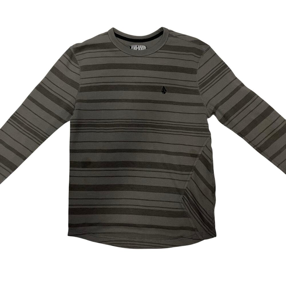 Volcom Men's Long Sleeve Grey Striped Thermal Shirt Size Medium